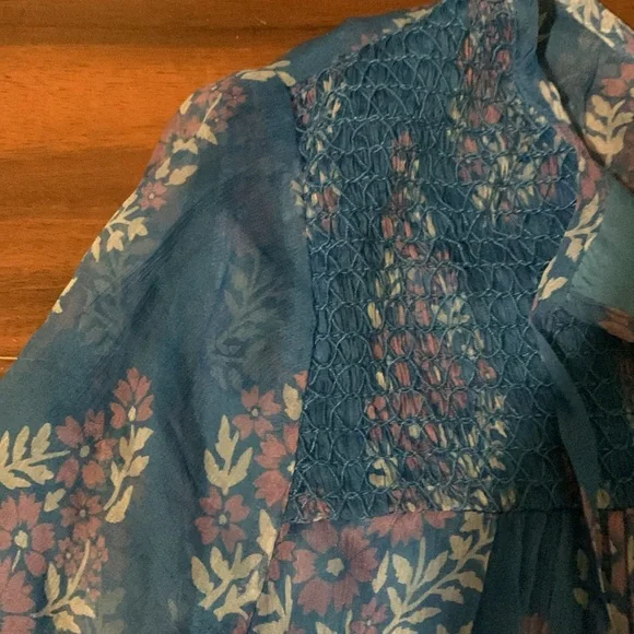 New Johnny Was Jade Blue Blaire Floral 100% Silk Midi Dress - Picture 11 of 16